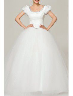 Satin Scoop Floor Length Ball Gown Wedding Dress with Crystal