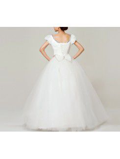 Satin Scoop Floor Length Ball Gown Wedding Dress with Crystal