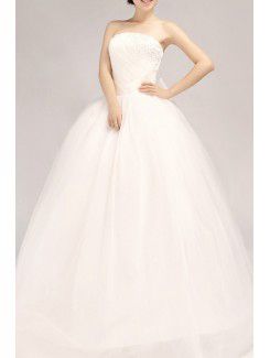 Satin Strapless Floor Length Ball Gown Wedding Dress with Beading