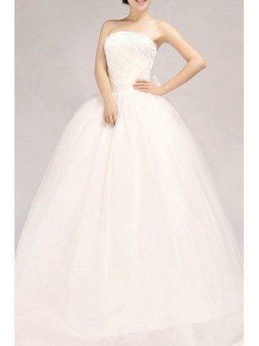Атласная без бретелек длина пола бальное платье свадебное платье с бисером