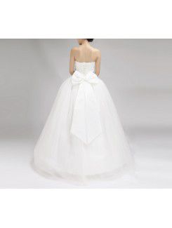 Satin Strapless Floor Length Ball Gown Wedding Dress with Beading