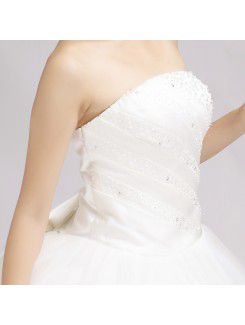 Satin Strapless Floor Length Ball Gown Wedding Dress with Beading