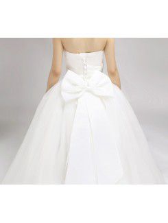 Satin Strapless Floor Length Ball Gown Wedding Dress with Beading