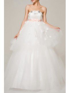 Satin Strapless Floor Length Ball Gown Wedding Dress with Crystal