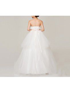 Satin Strapless Floor Length Ball Gown Wedding Dress with Crystal