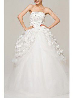 Satin Strapless Floor Length Ball Gown Wedding Dress with Crystal