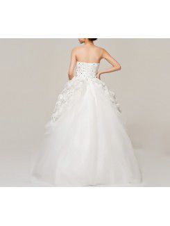 Satin Strapless Floor Length Ball Gown Wedding Dress with Crystal