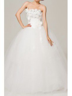 Satin Strapless Floor Length Ball Gown Wedding Dress with Crystal