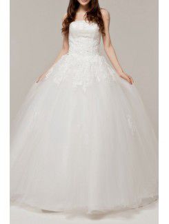 Satin Strapless Floor Length Ball Gown Wedding Dress with Sequins