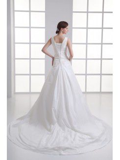 Taffeta Square A-line Sweep Train Embroidered Wedding Dress