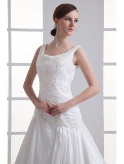 Taffeta Square A-line Sweep Train Embroidered Wedding Dress