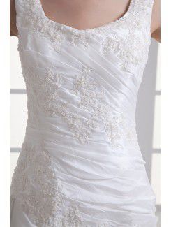 Taffeta Square A-line Sweep Train Embroidered Wedding Dress