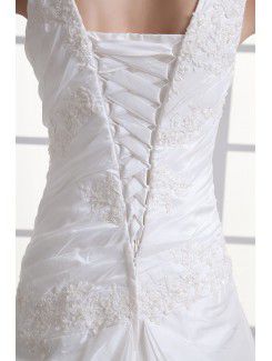 Taffeta Square A-line Sweep Train Embroidered Wedding Dress