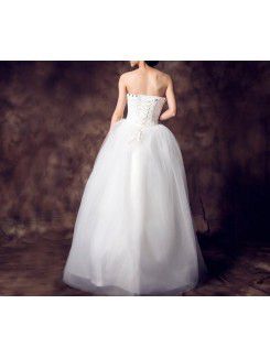 Satin Strapless Floor Length Ball Gown Wedding Dress with Sequins