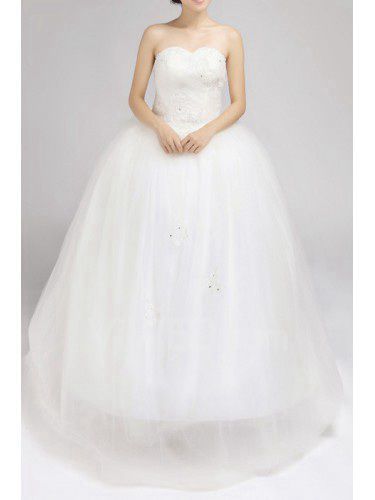 Satin Strapless Floor Length Ball Gown Wedding Dress with Sequins