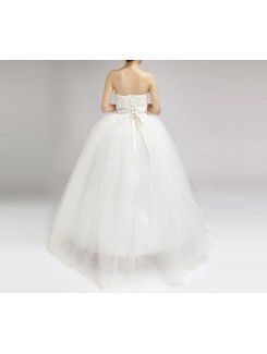 Satin Strapless Floor Length Ball Gown Wedding Dress with Sequins