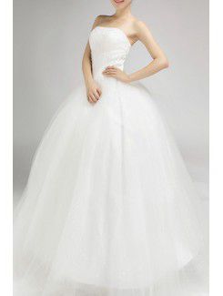 Organza Strapless Floor Length Ball Gown Wedding Dress with Crystal