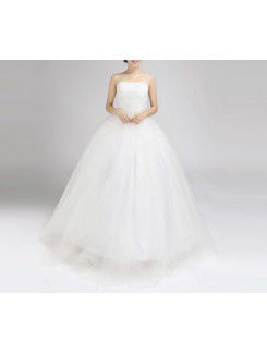 Organza Strapless Floor Length Ball Gown Wedding Dress with Crystal