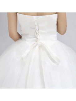 Organza Strapless Floor Length Ball Gown Wedding Dress with Crystal