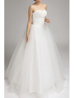 Organza comprimento pavimento querida bola vestido de casamento vestido com pérolas