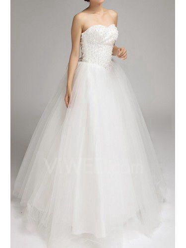 Organza Sweetheart Floor Length Ball Gown Wedding Dress with Pearls