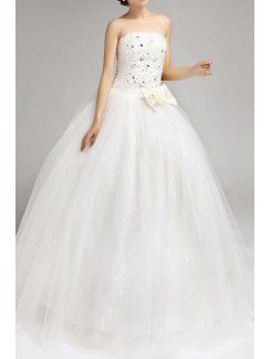 Satin Strapless Floor Length Ball Gown Wedding Dress with Sequins