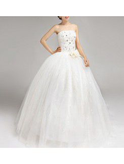 Satin Strapless Floor Length Ball Gown Wedding Dress with Sequins