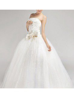 Satin Strapless Floor Length Ball Gown Wedding Dress with Sequins