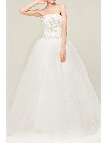 Satin Strapless Floor Length Ball Gown Wedding Dress with Sequins