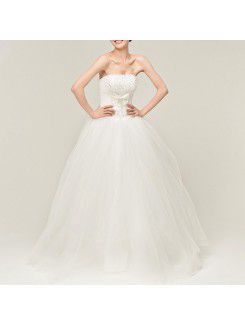 Satin Strapless Floor Length Ball Gown Wedding Dress with Sequins