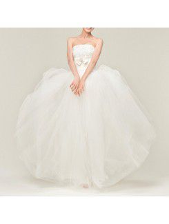 Satin Strapless Floor Length Ball Gown Wedding Dress with Sequins