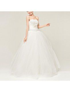 Satin Strapless Floor Length Ball Gown Wedding Dress with Sequins