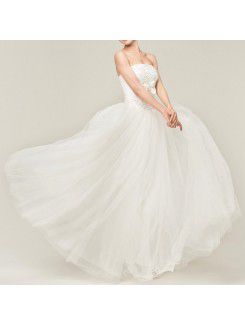 Satin Strapless Floor Length Ball Gown Wedding Dress with Sequins