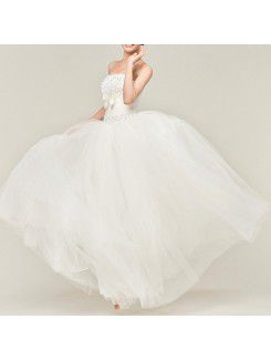 Satin Strapless Floor Length Ball Gown Wedding Dress with Sequins