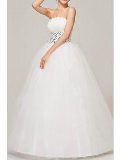 Satin Strapless Floor Length Ball Gown Wedding Dress with Crystal