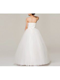 Satin Strapless Floor Length Ball Gown Wedding Dress with Crystal