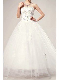 Satin Strapless Floor Length Ball Gown Wedding Dress with Sequins