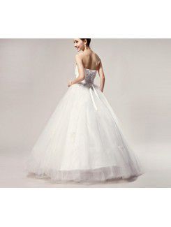 Satin Strapless Floor Length Ball Gown Wedding Dress with Sequins