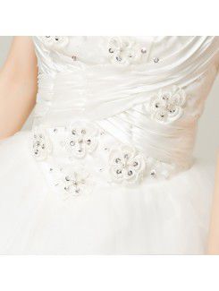 Satin Strapless Floor Length Ball Gown Wedding Dress with Sequins