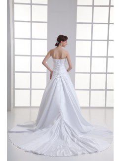 Satin Strapless A-line Sweep Train Embroidered Wedding Dress