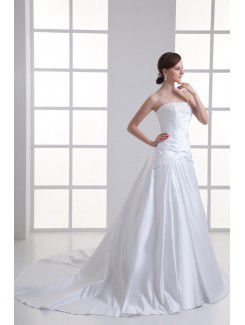 Satin Strapless A-line Sweep Train Embroidered Wedding Dress