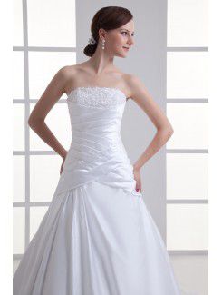 Satin Strapless A-line Sweep Train Embroidered Wedding Dress