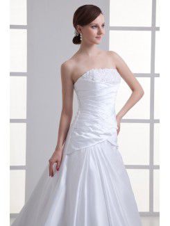 Satin Strapless A-line Sweep Train Embroidered Wedding Dress