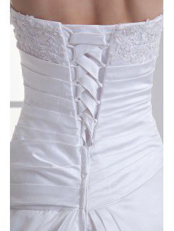 Satin Strapless A-line Sweep Train Embroidered Wedding Dress