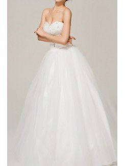 Satin sweetheart golv längd balklänning bröllopsklänning med kristall