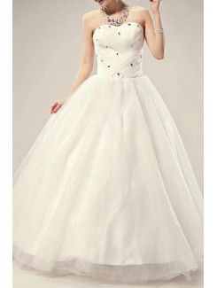 Tulle Sweetheart Floor Length Ball Gown Wedding Dress with Crystal