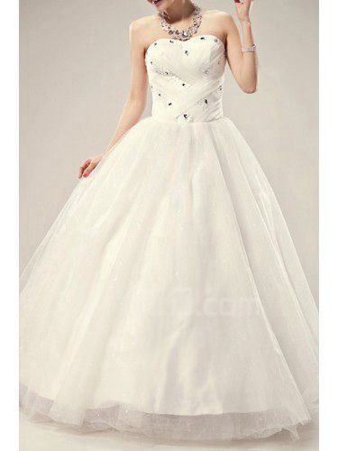 Tulle sweetheart floor-lunghezza palla abito abito da sposa con cristalli