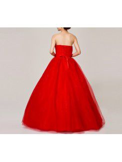 Satin Strapless Floor Length Ball Gown Wedding Dress with Crystal