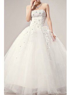 Satin Strapless Floor Length Ball Gown Wedding Dress with Crystal