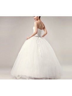 Satin Strapless Floor Length Ball Gown Wedding Dress with Crystal